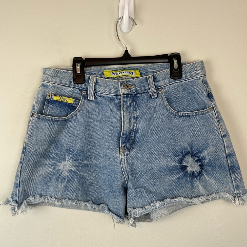 Vintage Y2K We Wear Nothing Blue Cotton Denim 9/10 Shorts Raw Hem